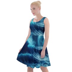 Moonlight High Tide Storm Tsunami Waves Ocean Sea Knee Length Skater Dress by Ravend