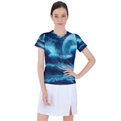 Moonlight High Tide Storm Tsunami Waves Ocean Sea Women s Sports Top by Ravend