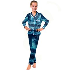 Moonlight High Tide Storm Tsunami Waves Ocean Sea Kid s Satin Long Sleeve Pajamas Set by Ravend