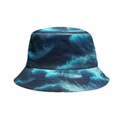 Moonlight High Tide Storm Tsunami Waves Ocean Sea Inside Out Bucket Hat by Ravend