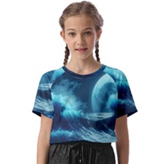 Moonlight High Tide Storm Tsunami Waves Ocean Sea Kids  Basic Tee by Ravend