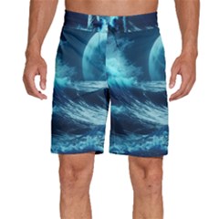 Moonlight High Tide Storm Tsunami Waves Ocean Sea Men s Beach Shorts by Ravend