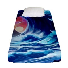 Storm Tsunami Waves Ocean Sea Nautical Nature Fitted Sheet (single Size) by Ravend