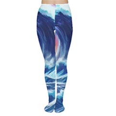 Storm Tsunami Waves Ocean Sea Nautical Nature Tights by Ravend