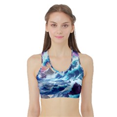 Storm Tsunami Waves Ocean Sea Nautical Nature Sports Bra With Border by Ravend