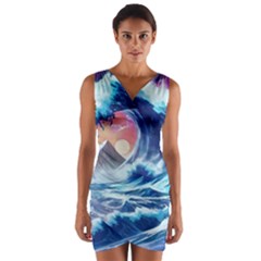 Storm Tsunami Waves Ocean Sea Nautical Nature Wrap Front Bodycon Dress by Ravend