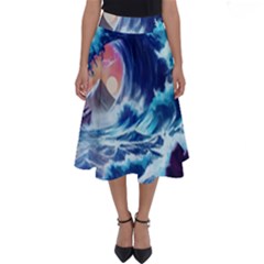 Storm Tsunami Waves Ocean Sea Nautical Nature Perfect Length Midi Skirt by Ravend