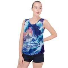 Storm Tsunami Waves Ocean Sea Nautical Nature Bubble Hem Chiffon Tank Top by Ravend