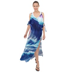 Storm Tsunami Waves Ocean Sea Nautical Nature Maxi Chiffon Cover Up Dress by Ravend