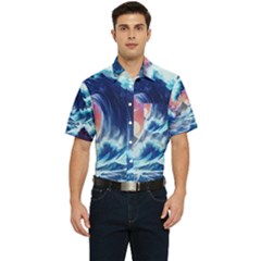 Storm Tsunami Waves Ocean Sea Nautical Nature Men s Short Sleeve Pocket Shirt  by Ravend