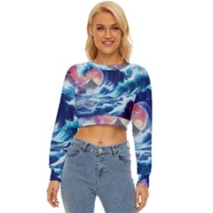 Storm Tsunami Waves Ocean Sea Nautical Nature Lightweight Long Sleeve Sweatshirt by Ravend