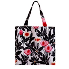 Beautiful Elegant Botanical Flowers Zipper Grocery Tote Bag by GardenOfOphir