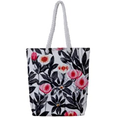 Beautiful Elegant Botanical Flowers Full Print Rope Handle Tote (small) by GardenOfOphir