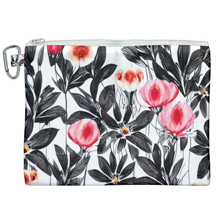 Beautiful Elegant Botanical Flowers Canvas Cosmetic Bag (XXL)