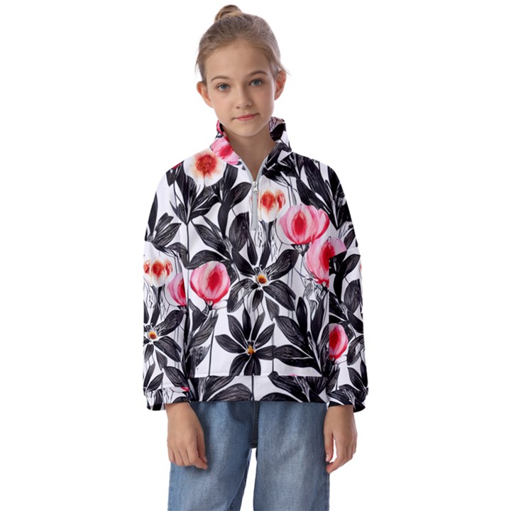 Beautiful Elegant Botanical Flowers Kids  Half Zip Hoodie