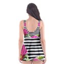 Pink Flowers Black Stripes Skater Dress Swimsuit View2