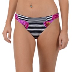 Pink Flowers Black Stripes Band Bikini Bottoms by GardenOfOphir