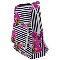 Pink Flowers Black Stripes Travelers  Backpack by GardenOfOphir