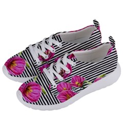 Pink Flowers Black Stripes Women s Lightweight Sports Shoes by GardenOfOphir