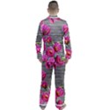 Pink Flowers Black Stripes Men s Long Sleeve Satin Pajamas Set View2