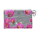 Pink Flowers Black Stripes Canvas Cosmetic Bag (Large) View2