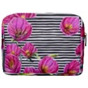 Pink Flowers Black Stripes Make Up Pouch (Large) View2