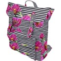 Pink Flowers Black Stripes Buckle Up Backpack View1