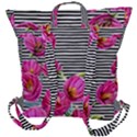 Pink Flowers Black Stripes Buckle Up Backpack View3