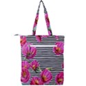 Pink Flowers Black Stripes Double Zip Up Tote Bag View2