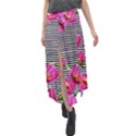 Pink Flowers Black Stripes Velour Split Maxi Skirt View1