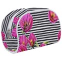 Pink Flowers Black Stripes Make Up Case (Medium) View1