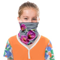 Pink Flowers Black Stripes Face Covering Bandana (kids) by GardenOfOphir