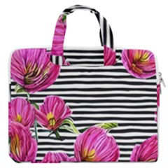 Pink Flowers Black Stripes Macbook Pro 13  Double Pocket Laptop Bag by GardenOfOphir