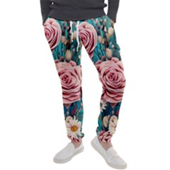 Coral Blush Rose On Teal Men s Jogger Sweatpants by GardenOfOphir