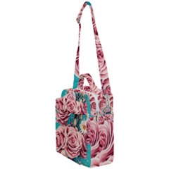 Coral Blush Rose On Teal Crossbody Day Bag