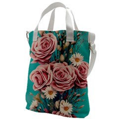 Coral Blush Rose On Teal Canvas Messenger Bag by GardenOfOphir