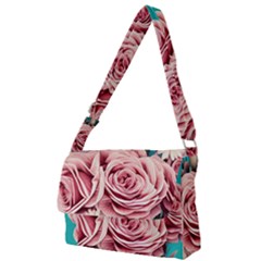 Coral Blush Rose On Teal Full Print Messenger Bag (s) by GardenOfOphir