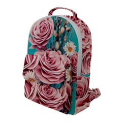 Coral Blush Rose On Teal Flap Pocket Backpack (large) by GardenOfOphir