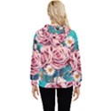 Coral Blush Rose on Teal Women s Lightweight Drawstring Hoodie View4