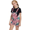 Coral Blush Rose on Teal Kids  Short Overalls View2