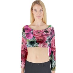 Charming Watercolor Flowers Long Sleeve Crop Top by GardenOfOphir