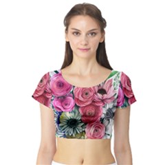 Charming Watercolor Flowers Short Sleeve Crop Top by GardenOfOphir