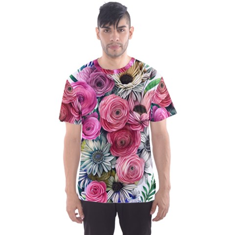 Charming Watercolor Flowers Men s Sport Mesh Tee by GardenOfOphir