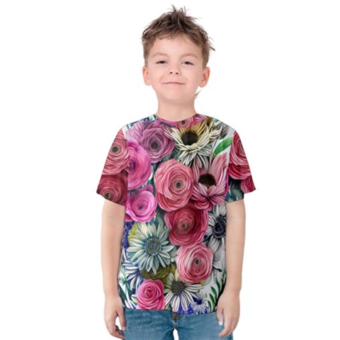 Charming Watercolor Flowers Kids  Cotton Tee by GardenOfOphir