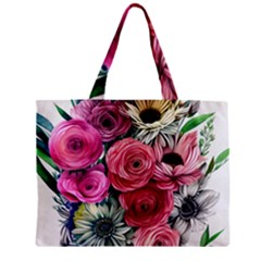 Charming Watercolor Flowers Zipper Mini Tote Bag by GardenOfOphir