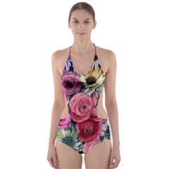 Charming Watercolor Flowers Cut-out One Piece Swimsuit by GardenOfOphir