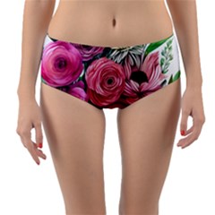 Charming Watercolor Flowers Reversible Mid-waist Bikini Bottoms by GardenOfOphir