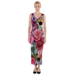 Charming Watercolor Flowers Fitted Maxi Dress by GardenOfOphir