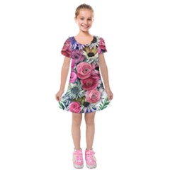 Charming Watercolor Flowers Kids  Short Sleeve Velvet Dress by GardenOfOphir