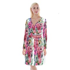 Charming Watercolor Flowers Long Sleeve Velvet Front Wrap Dress by GardenOfOphir